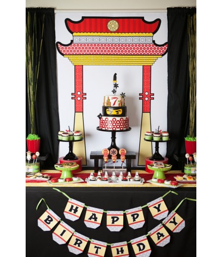 Ninja Birthday Party Printable Pagoda Poster - Instant Download
