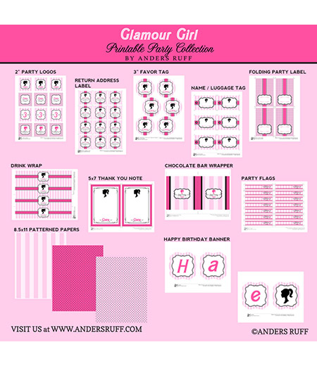 Glamour Girl Doll Inspired Birthday Party Printables Collection