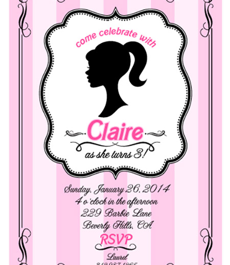 Glamour Girl Doll Birthday Party Printable Invitation 