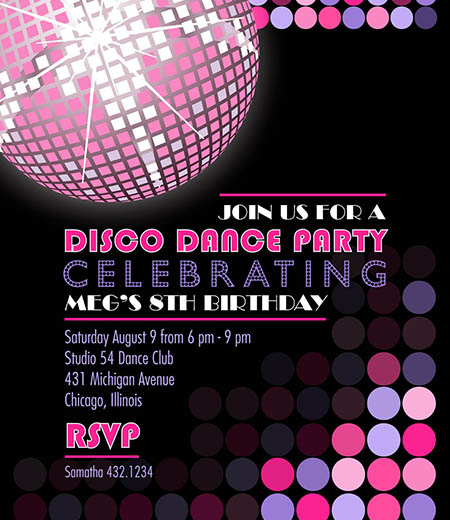 Disco Birthday Party Printable Invitation