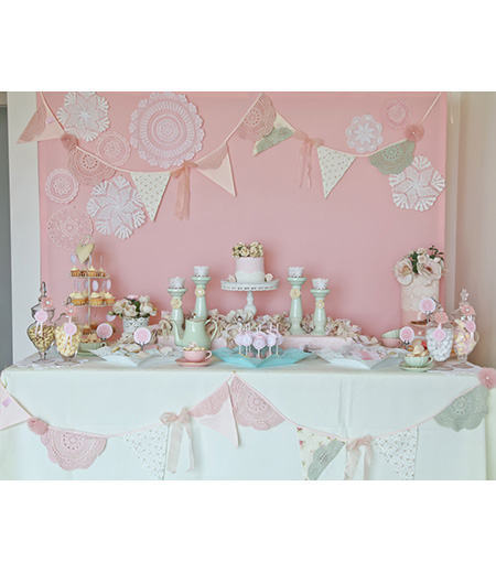 Vintage Pink Doily Tea Party Birthday Party Printables Collection