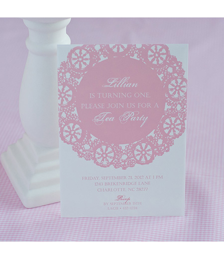 Vintage Pink Doily Tea Party Printable Invitation