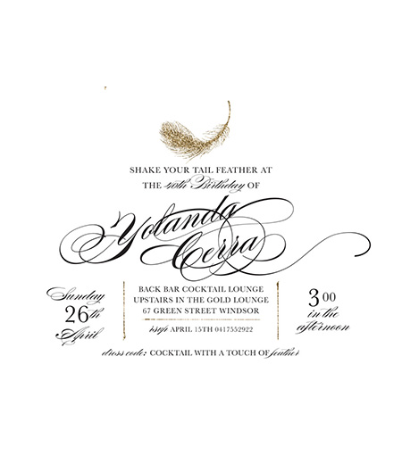 Feather White and Gold 40th Birthday Party or Bachelorette Party Printable Invitation