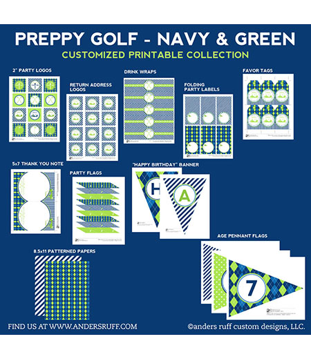 Preppy Golf Birthday Party Printables Collection - Navy and Green