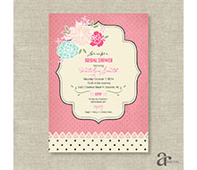 Shabby Chic Vintage Rose and Polka Dot Bridal Shower Printable Invitation - Jaci - Pink