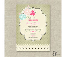 Shabby Chic Vintage Rose and Polka Dot Bridal Shower Printable Invitation - Jaci - Sage 