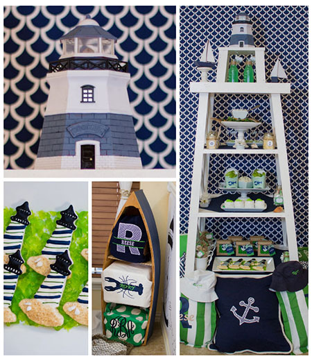 Nautical Birthday Party or Baby Shower Printables Collection - Navy and Green