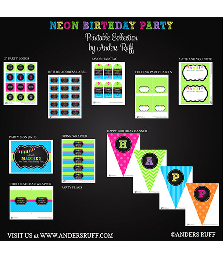 Neon Chalkboard Tassle Birthday Party Printables Collection