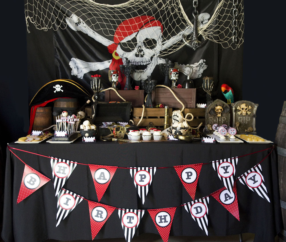 Pirate Birthday Party Printables Collection - Black, Red and Gray