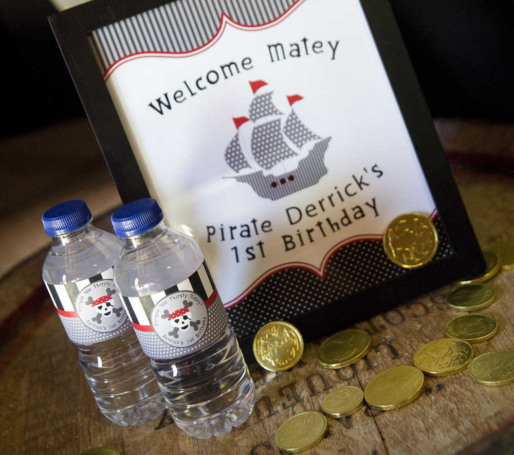 Pirate Birthday Party Printables Collection - Black, Red and Gray