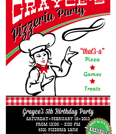 Pizzeria Pizza Birthday Party Girl Printable Invitation