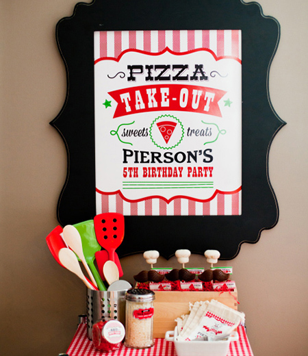 Pizzeria Pizza Party Birthday Party Printable Take Out Sign - 16" x 20"