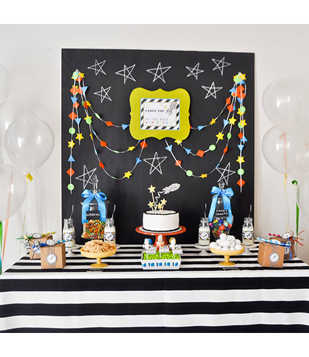 Spaceship Rocket Birthday Party Printables Collection - Modern Geometric 