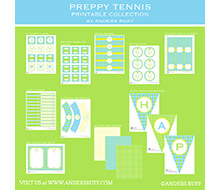 Preppy Tennis Birthday Party Printable Collection - Blue Green