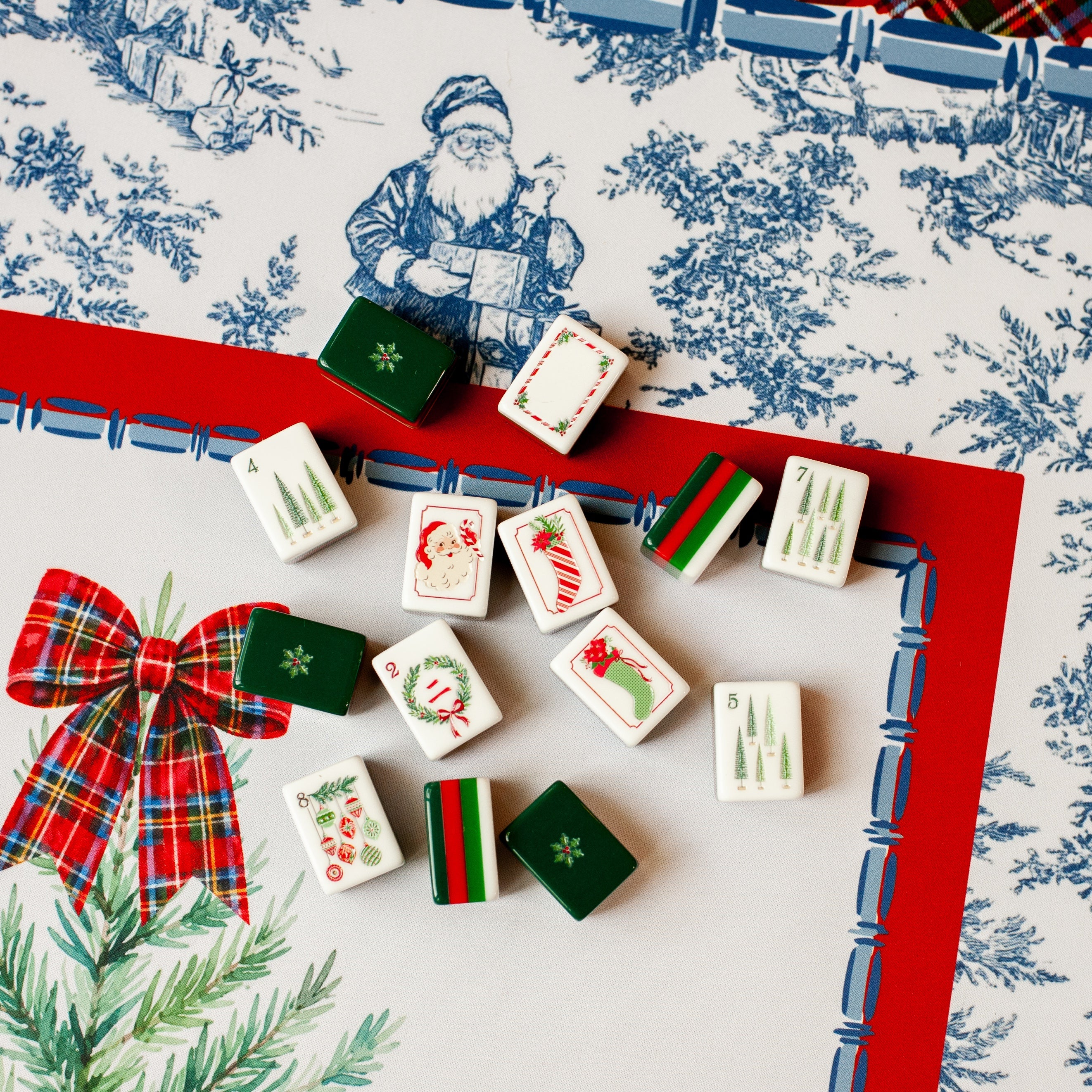 Tartan Toile Noël Mahjong Mat