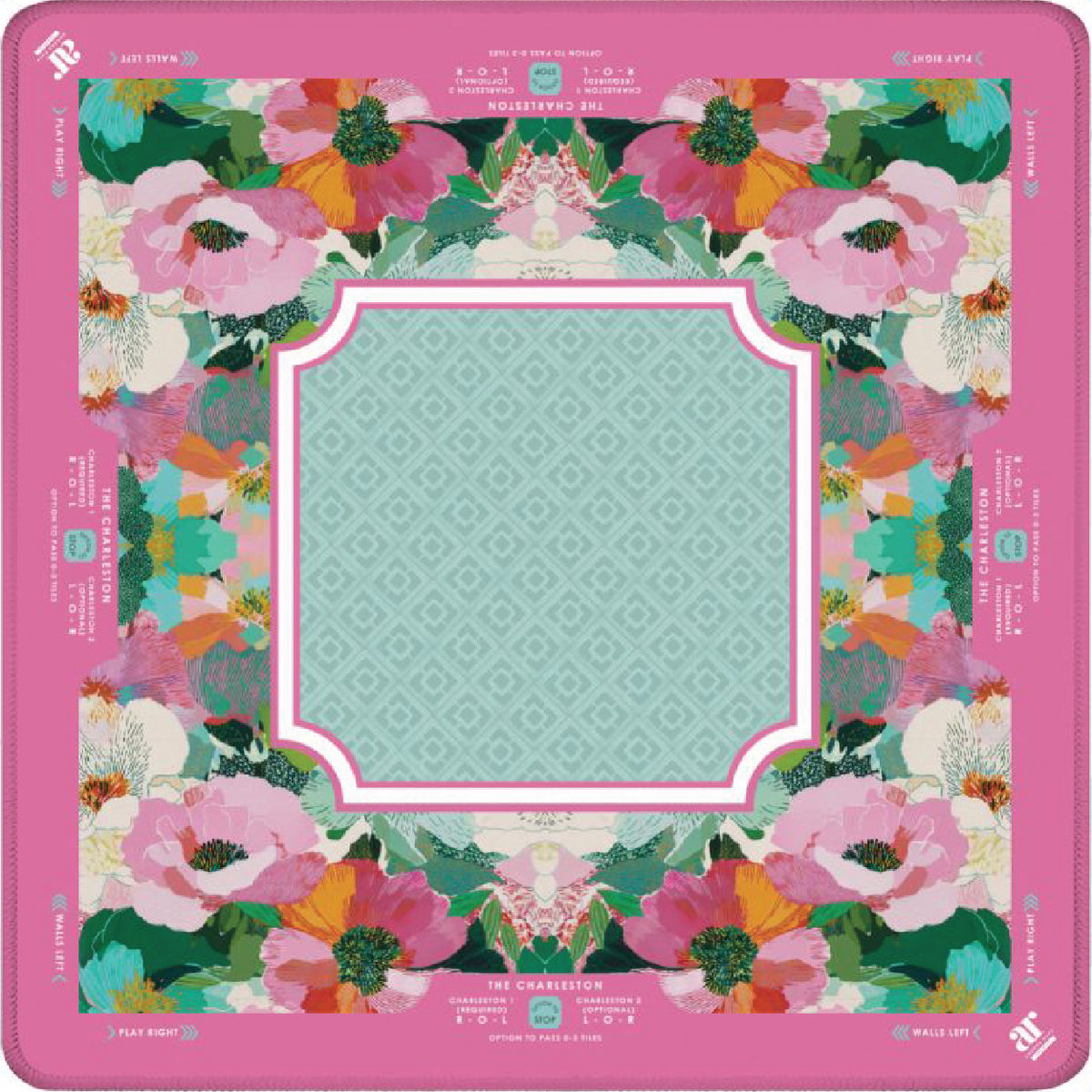 Flora Belle Mahjong Mat with ivory base and pink sage florals.