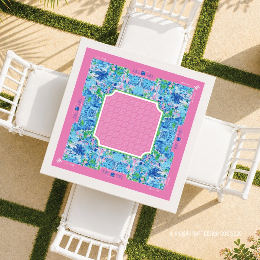 Palm Beach Pink Cabana Blue Mahjong Mat
