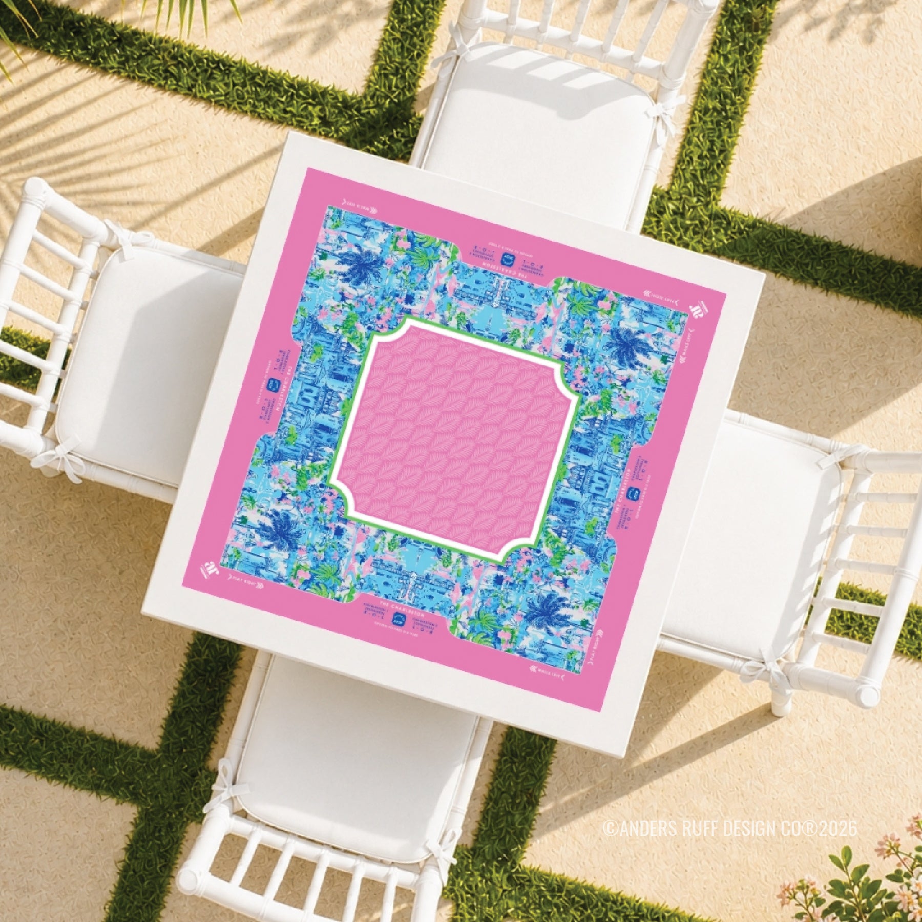 Palm Beach Pink Cabana Blue Mahjong Mat