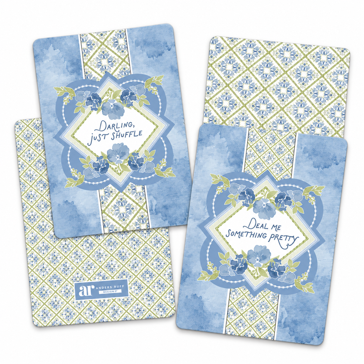 Deal Me Something Pretty Shufflers | Blue Floral Mahjong Tile Shufflers ...