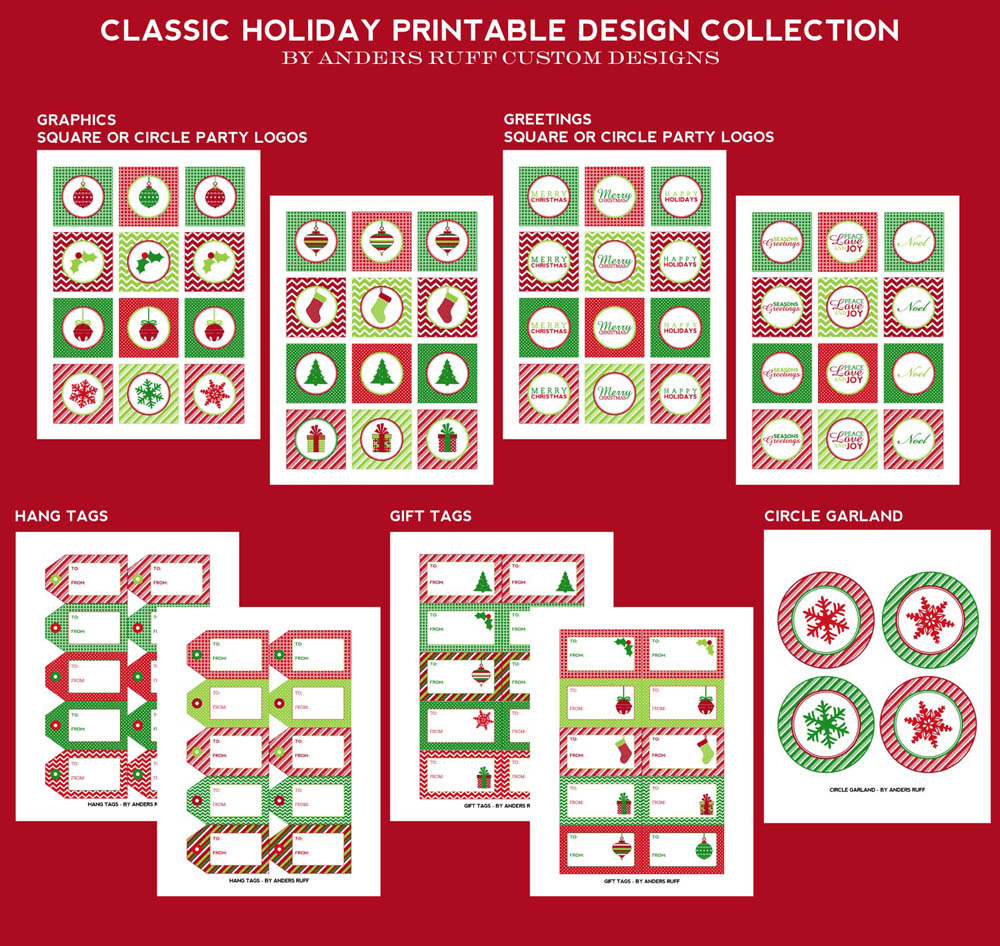 Classic Holiday Christmas Printable Party Collection - Instant Download