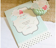 Shabby Chic Vintage Rose and Polka Dot Birthday Printable Invitation - Jaci Collection - Aqua