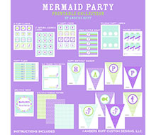 Mermaid Under the Sea Birthday Party Printable Collection - Purple and Aqua