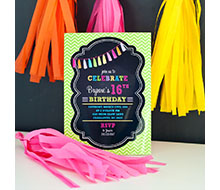Neon Chalkboard Tassle Birthday Party Printable Invitation