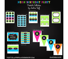 Neon Chalkboard Tassle Birthday Party Printables Collection