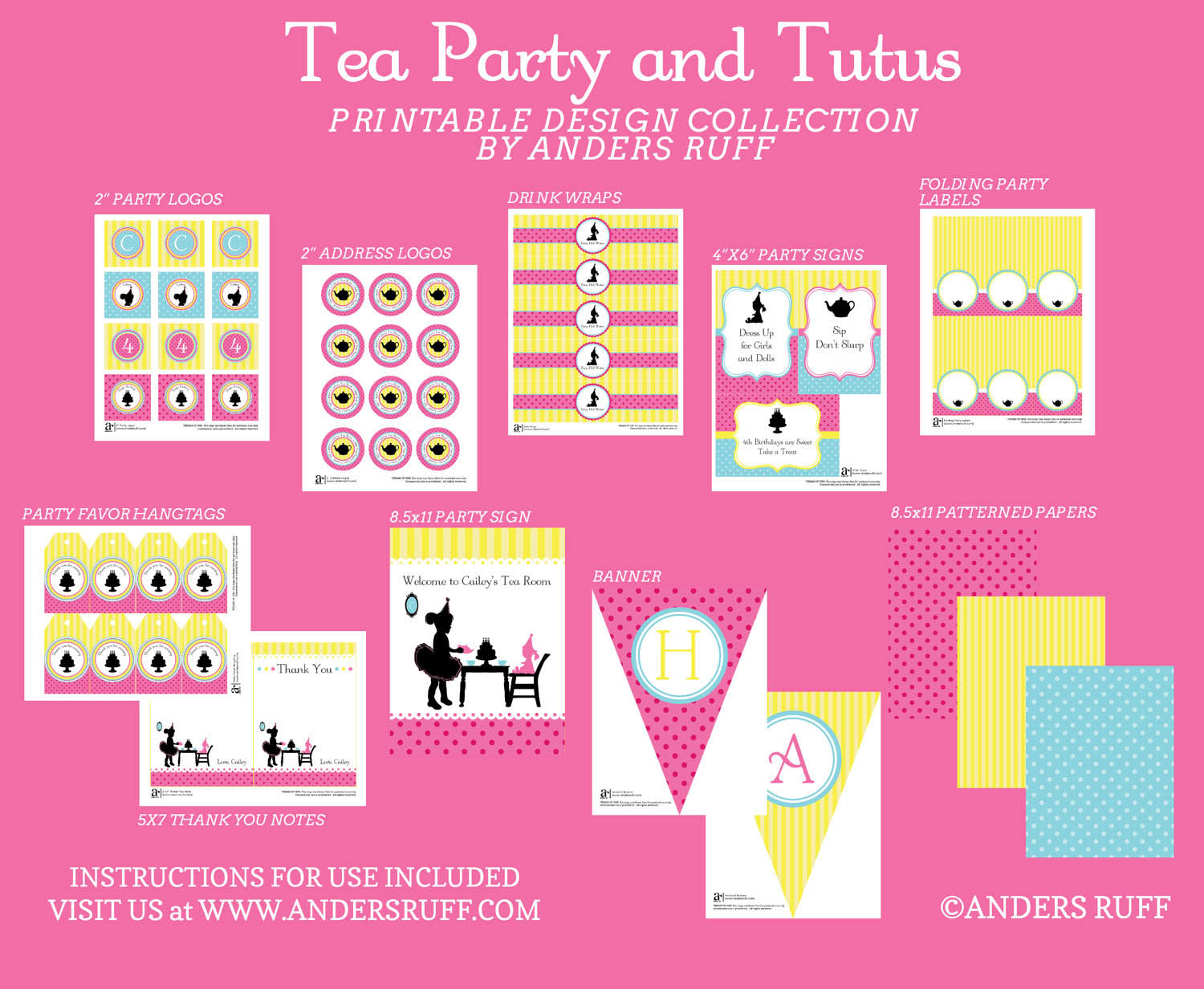 Tea Party with Baby Dolls and Tutus Birthday Party Printable Collection ...